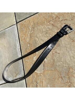 Vintage 90s Handmade Black Leather Belt Patina Made in Spain